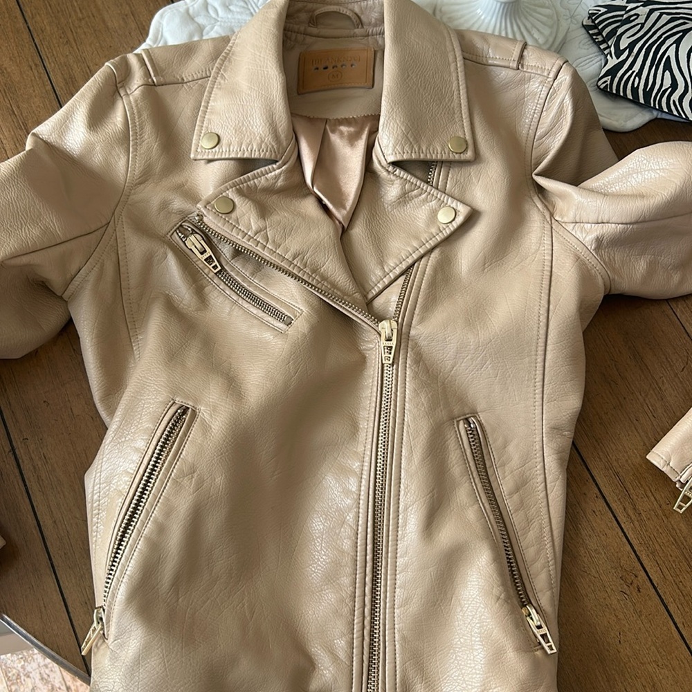 Blank NYC Tan Moto Leather Jacket Asymmetrical Zipper Notched Lapels M